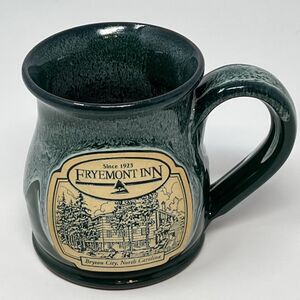 Deneen Pottery Coffee Mug Cup FRYEMONT INN Green Bryson City NC Drip Glaze USA